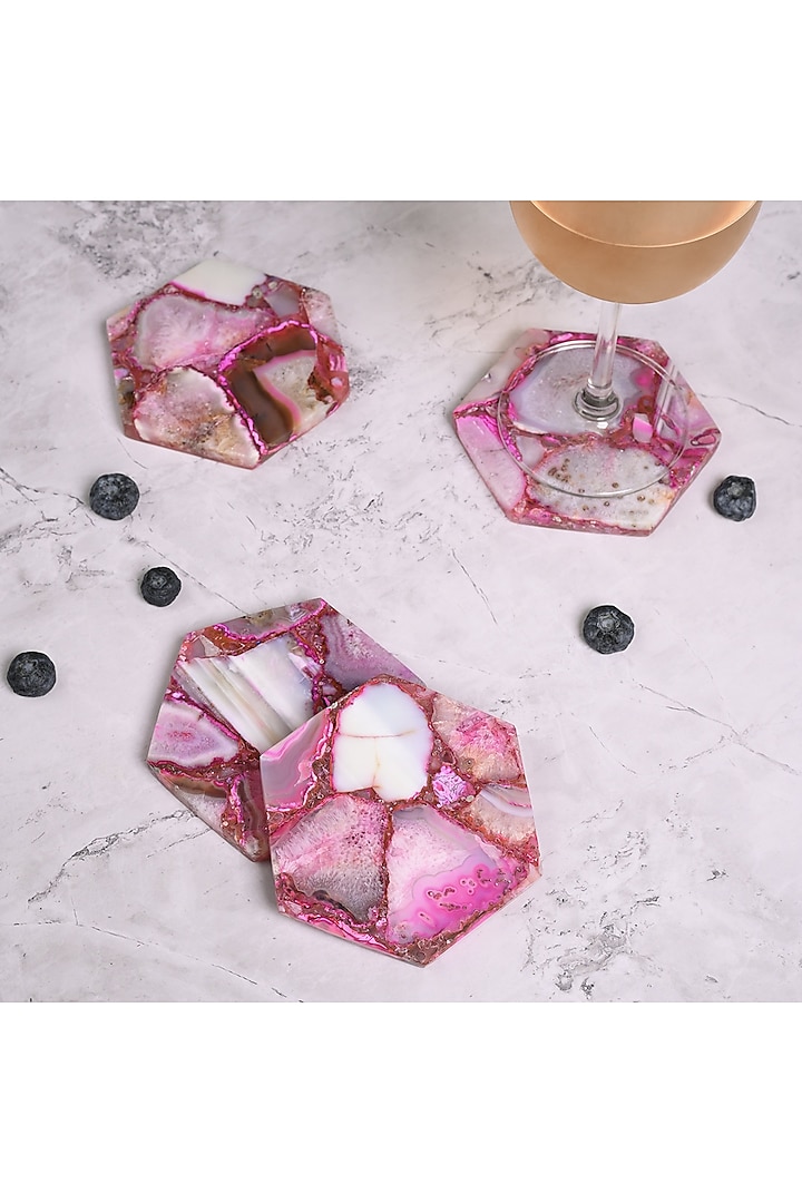 Pink Agate Hexagonal Coaster (Set Of 4) by Serein Wellness at Pernia's Pop Up Shop