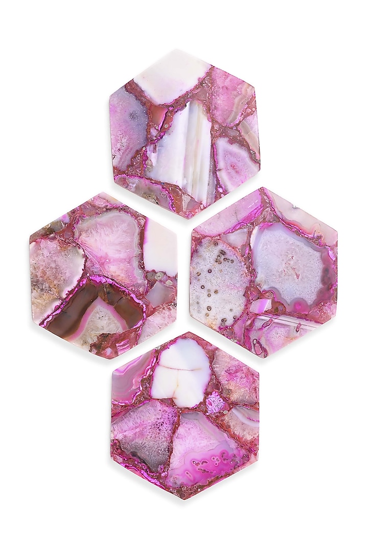 Pink Agate Hexagonal Coaster (Set Of 4) by Serein Wellness at Pernia's Pop Up Shop