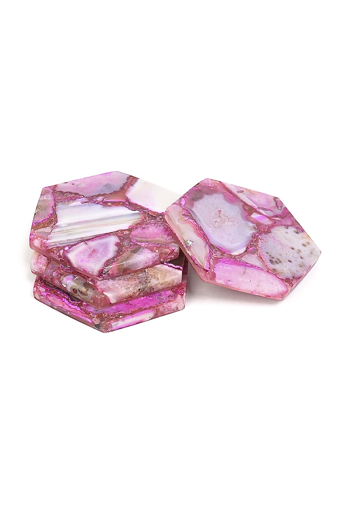 Pink Agate Hexagonal Coaster (Set Of 4) by Serein Wellness at Pernia's Pop Up Shop