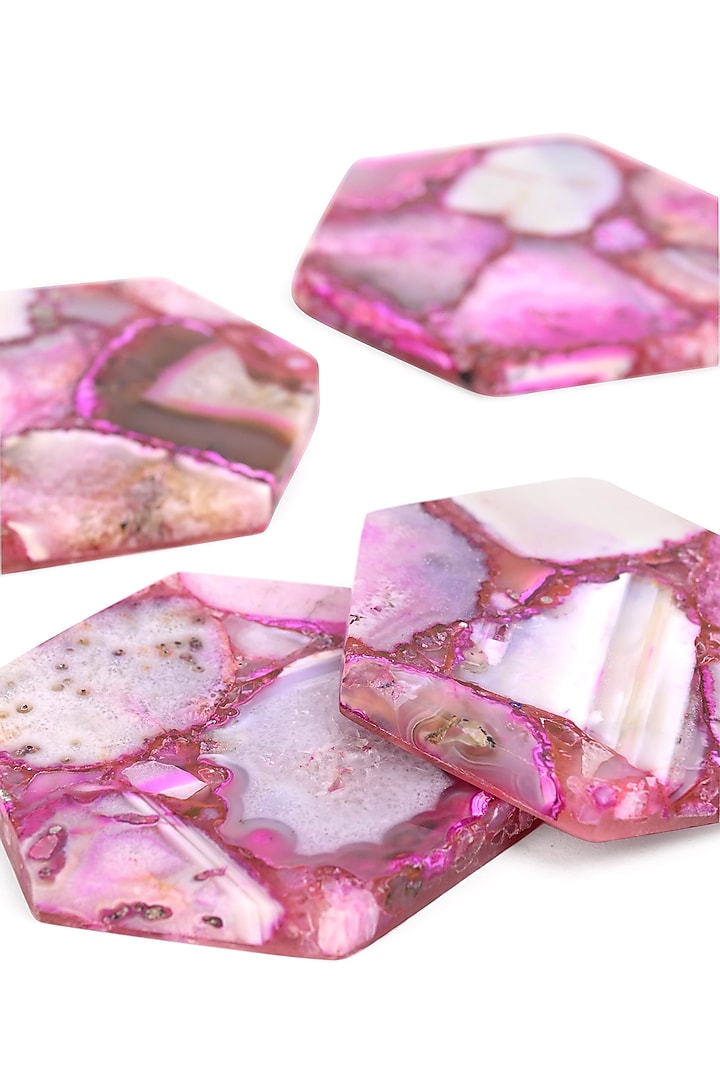 Pink Agate Hexagonal Coaster (Set Of 4) by Serein Wellness at Pernia's Pop Up Shop