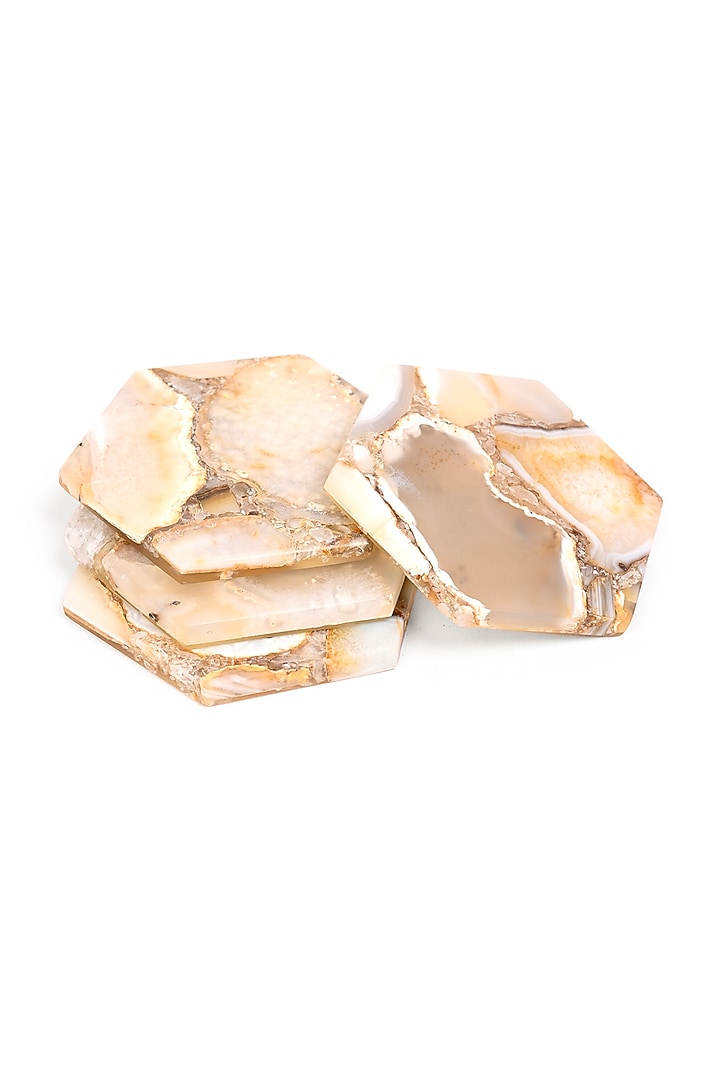 Brown Hexagonal Agate Coaster (Set Of 4) by Serein Wellness at Pernia's Pop Up Shop