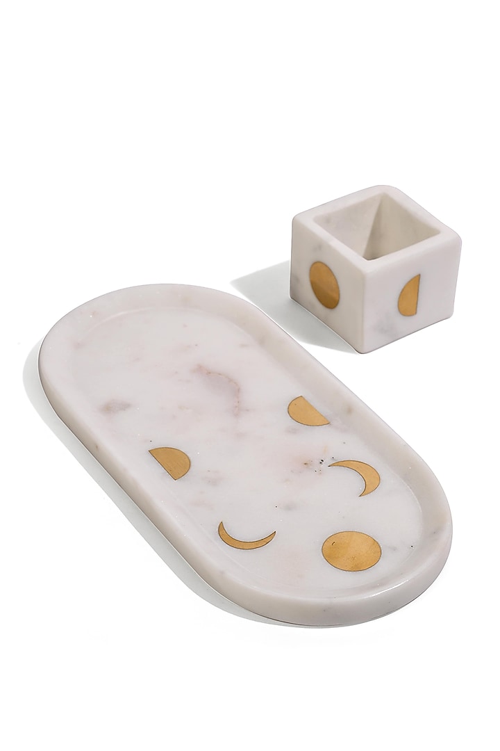 White Marble Tray (Set of 2) by Serein Wellness at Pernia's Pop Up Shop