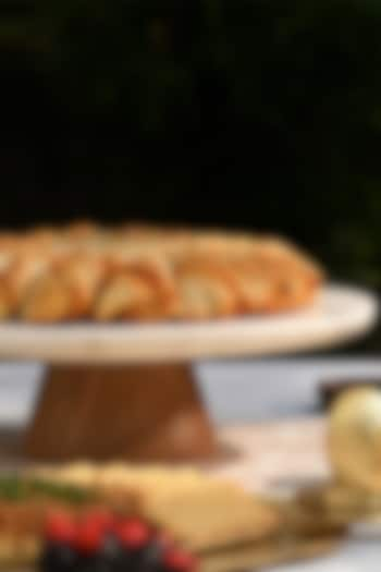 White Marble & Acacia Wood Cake Stand by Serein Wellness at Pernia's Pop Up Shop