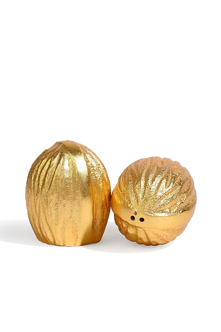 Gold Aluminium Walnut Salt and Pepper Shakers by Serein Wellness at Pernia's Pop Up Shop