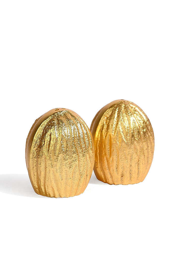 Gold Aluminium Walnut Salt and Pepper Shakers by Serein Wellness at Pernia's Pop Up Shop