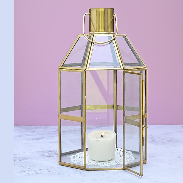 Gold Brass & Glass Lantern by Serein Wellness at Pernia's Pop Up Shop