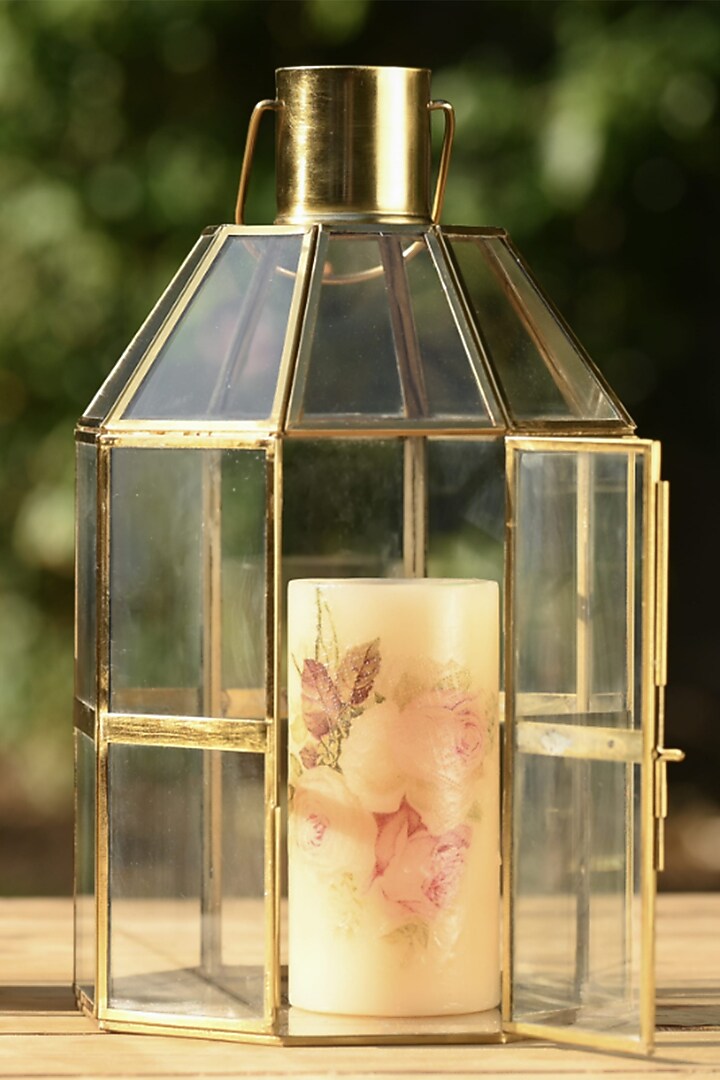 Gold Brass & Glass Lantern by Serein Wellness at Pernia's Pop Up Shop