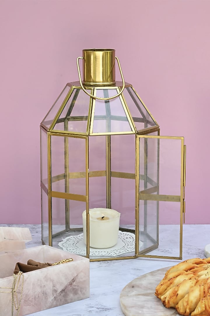 Gold Brass & Glass Lantern by Serein Wellness at Pernia's Pop Up Shop