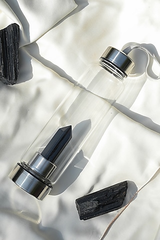 Clear Glass, Steel & Black Tourmaline Bottle by Serein Wellness