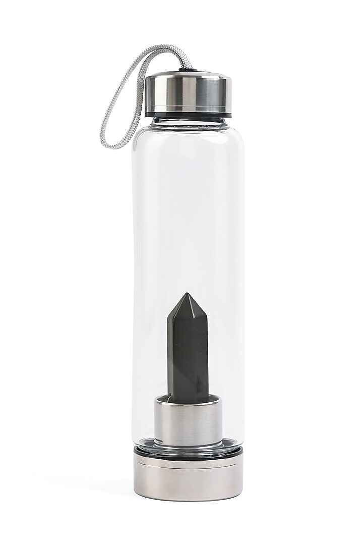 Clear Glass, Steel & Black Tourmaline Bottle by Serein Wellness at Pernia's Pop Up Shop