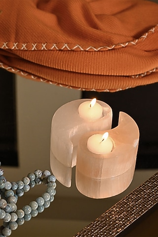 White Selenite Candle Holder (Set Of 2) by Serein Wellness