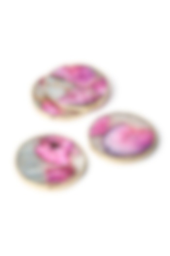 Pink & Grey Agate Composite Round Coasters With Gold Trim (Set of 4) by Serein Decor