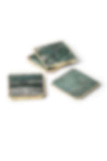 Mica Green Coaster Set With Gold Trim (Set of 4) by Serein Wellness at Pernia's Pop Up Shop