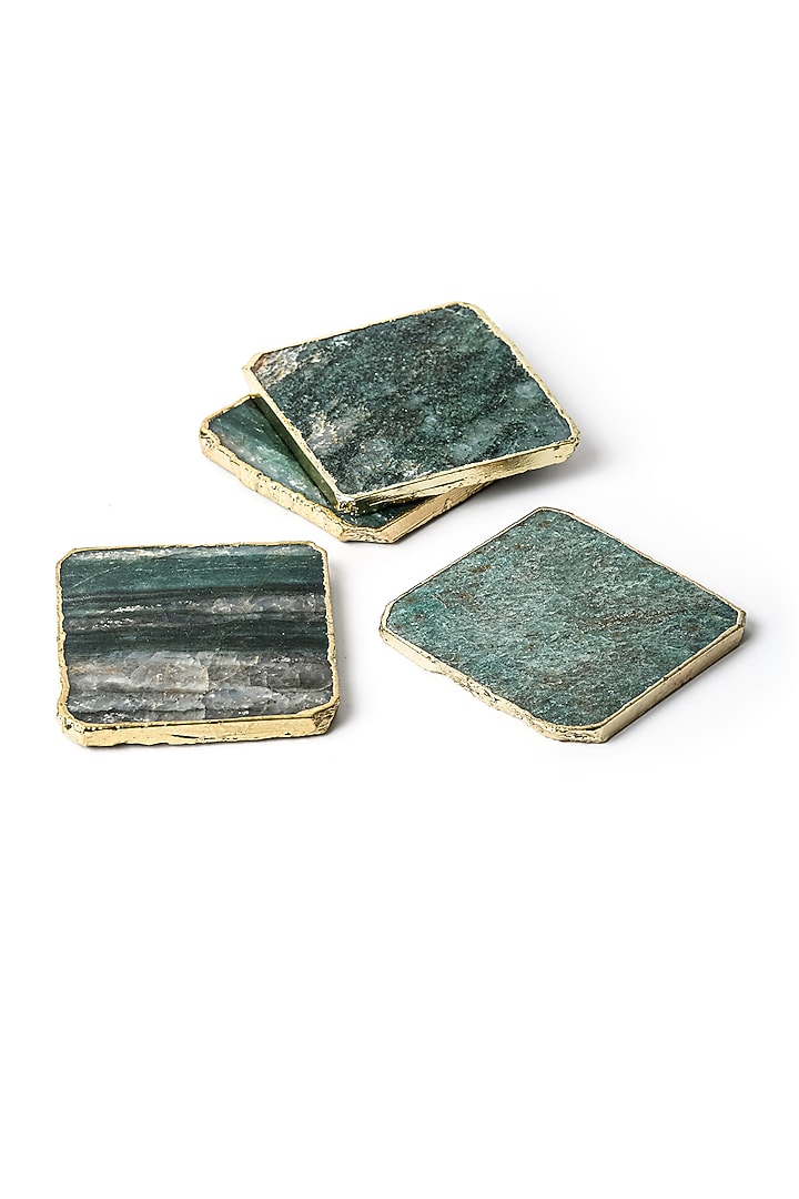 Mica Green Coaster Set With Gold Trim (Set of 4) by Serein Wellness at Pernia's Pop Up Shop