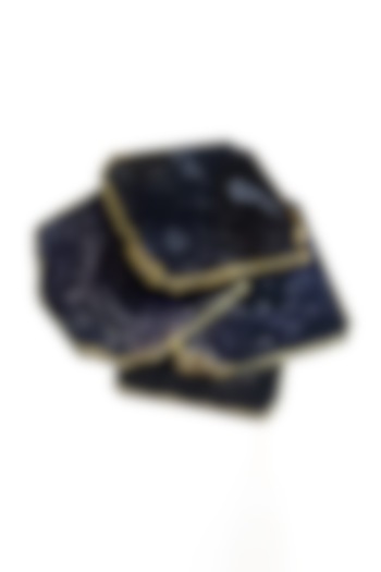 Black Agate Coasters With Gold Pleated Edges (Set of 4) by Serein Wellness at Pernia's Pop Up Shop