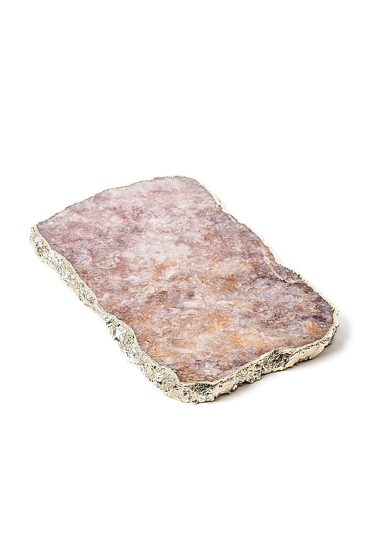 Golden Quartz Charcuterie Cheese Board, Natural Sliced Crystal Platter Tray by Serein Wellness