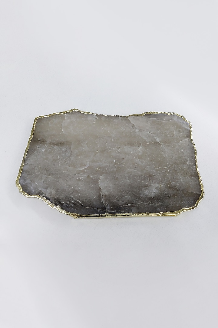 Smokey Quartz Cheese Board With Gold Trim by Serein Wellness