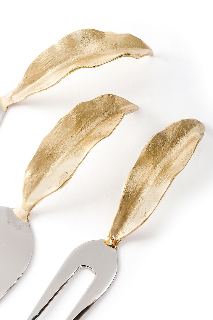 Gold Brass Cheese Knife Set (Set of 3) by Serein Wellness at Pernia's Pop Up Shop