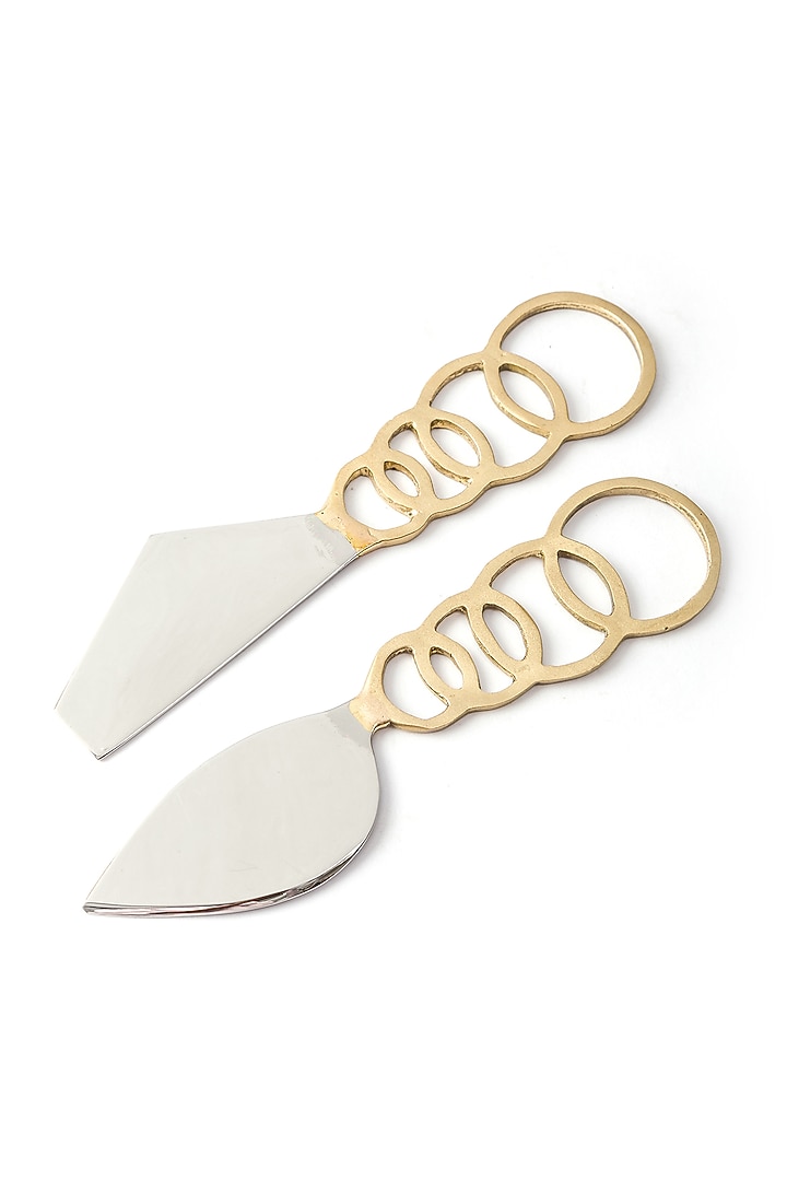 Gold Brass Cheese Knife Set (Set of 2) by Serein Wellness at Pernia's Pop Up Shop