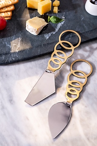 Gold Brass Cheese Knife Set (Set of 2) by Serein Wellness