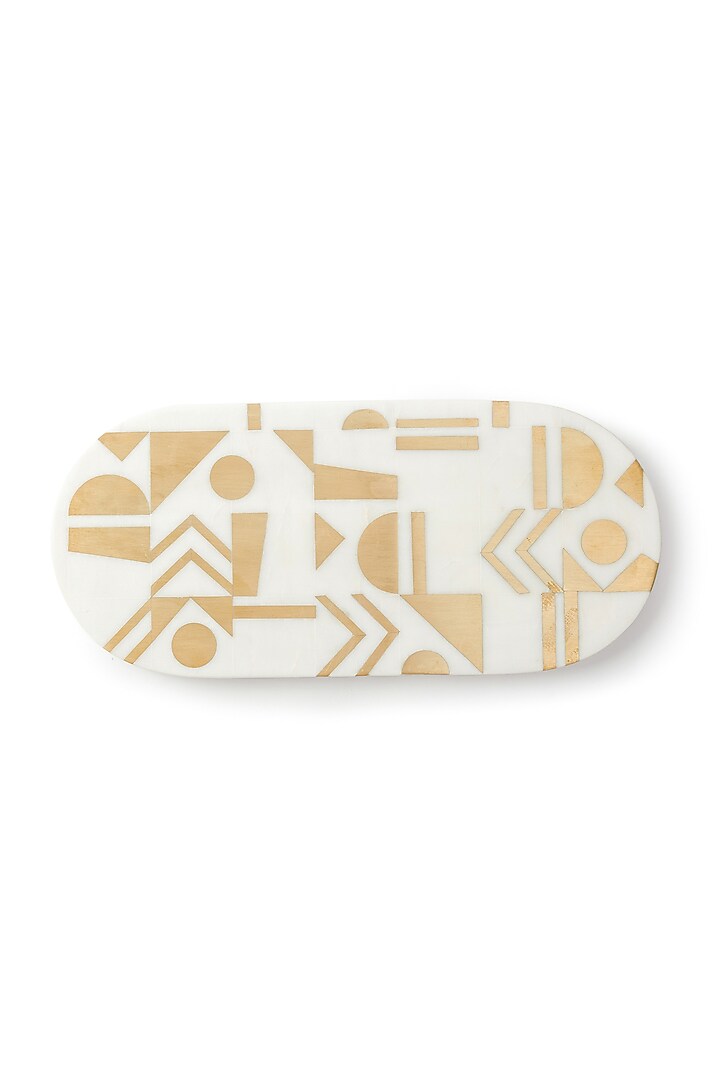 White & Gold Handmade Serving Tray by Serein Wellness at Pernia's Pop Up Shop