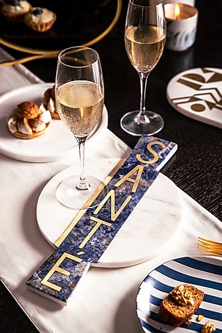 White & Blue Handmade Cheese Platter by Serein Wellness