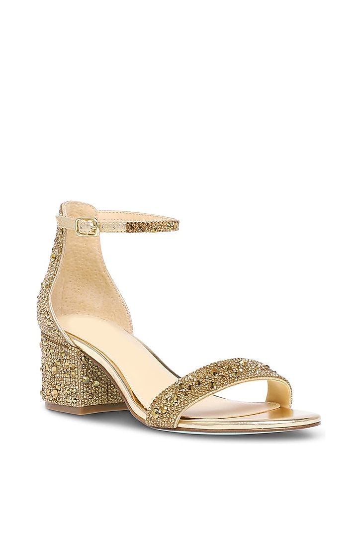 Gold Suede & Mirror Leather Embellished Heels by SEPHYR at Pernia's Pop Up Shop