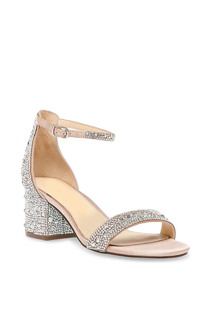 Nude Suede & Mirror Leather Embellished Heels by SEPHYR at Pernia's Pop Up Shop