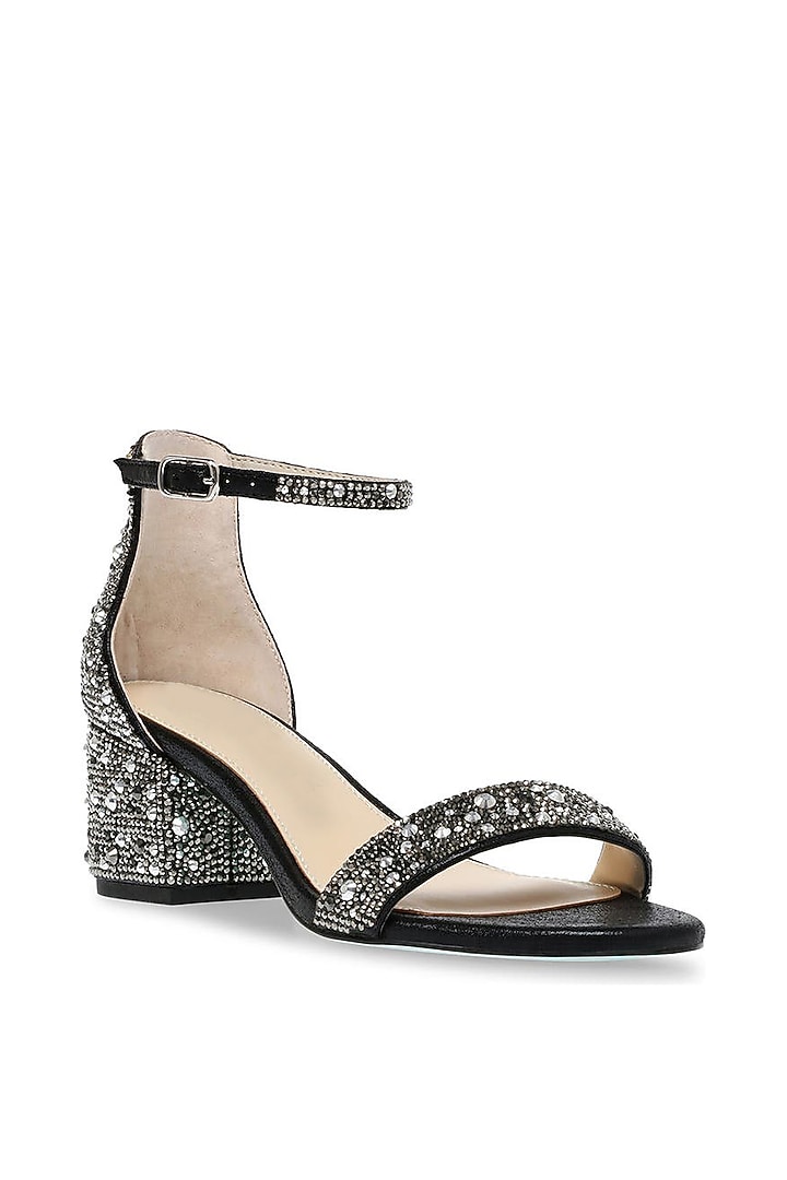 Black Suede & Mirror Napa Leather Embellished Heels by SEPHYR at Pernia's Pop Up Shop