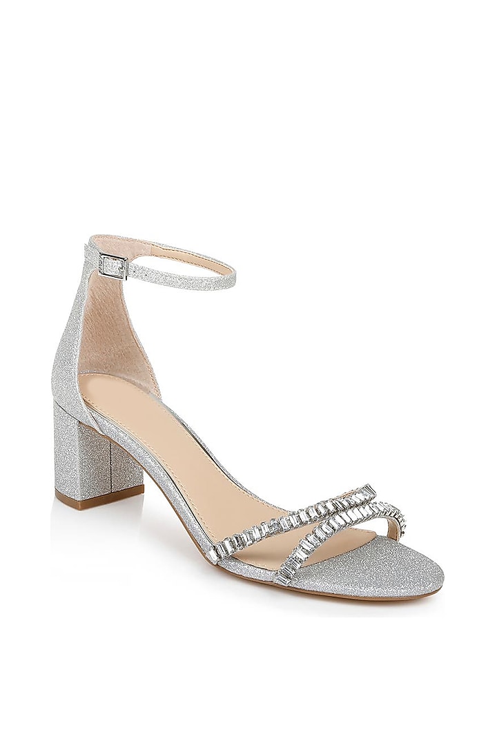 Silver Napa Leather Embellished Heels by SEPHYR