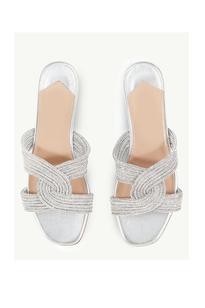 Silver Napa Leather Embellished Flats by SEPHYR