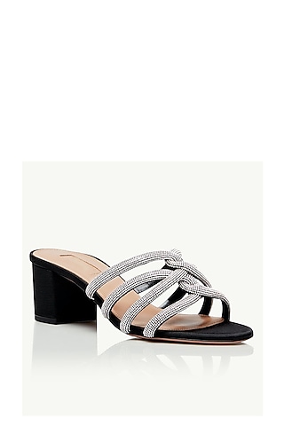 Black Napa Leather Embellished Heels by SEPHYR