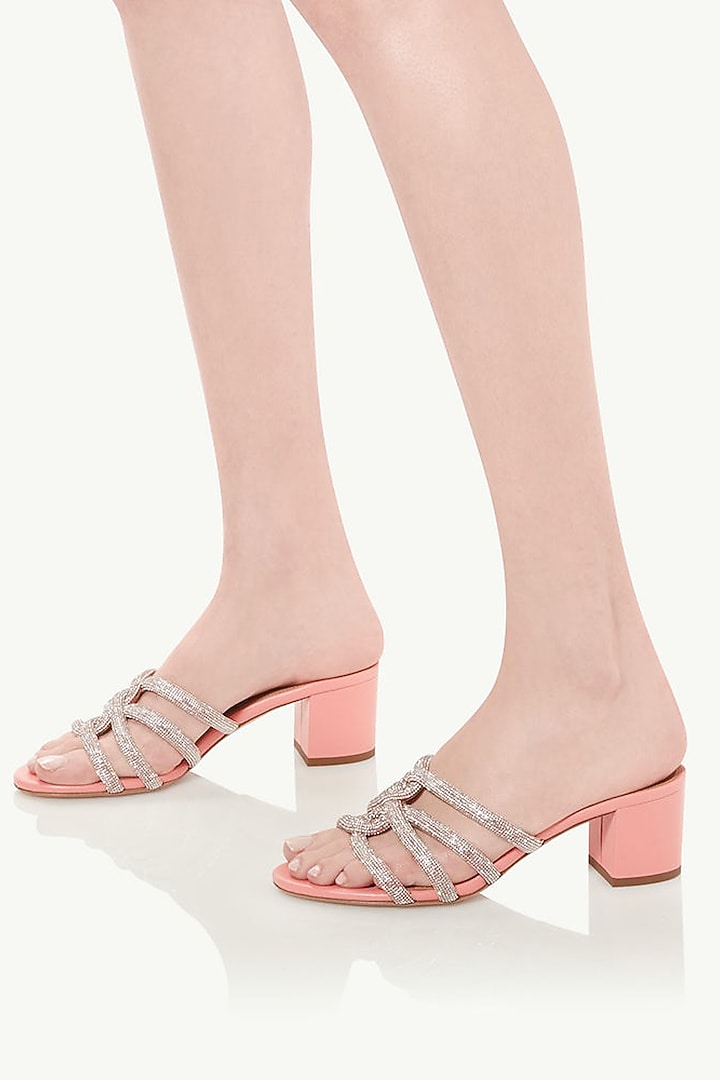 Pink Napa Leather Embellished Heels by SEPHYR at Pernia's Pop Up Shop