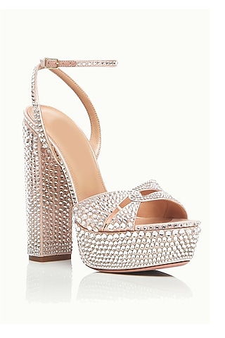 Nude Suede & Napa Leather Embellished Heels by SEPHYR