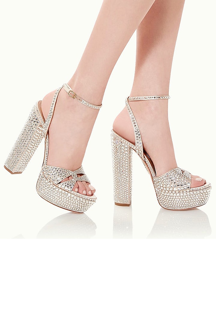 Nude Suede & Napa Leather Embellished Heels by SEPHYR at Pernia's Pop Up Shop
