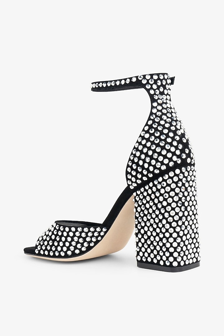 Black Non-Leather Swarovski Rhinestone Embellished Block Heels by SEPHYR at Pernia's Pop Up Shop