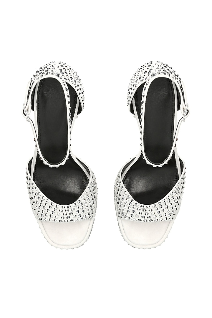 White Non-Leather Swarovski Rhinestone Embellished Block Heels by SEPHYR at Pernia's Pop Up Shop