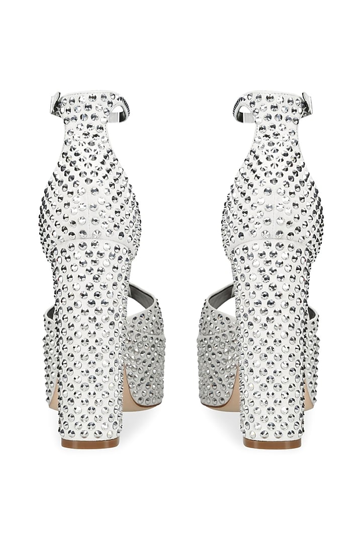 White Non-Leather Swarovski Rhinestone Embellished Block Heels by SEPHYR at Pernia's Pop Up Shop