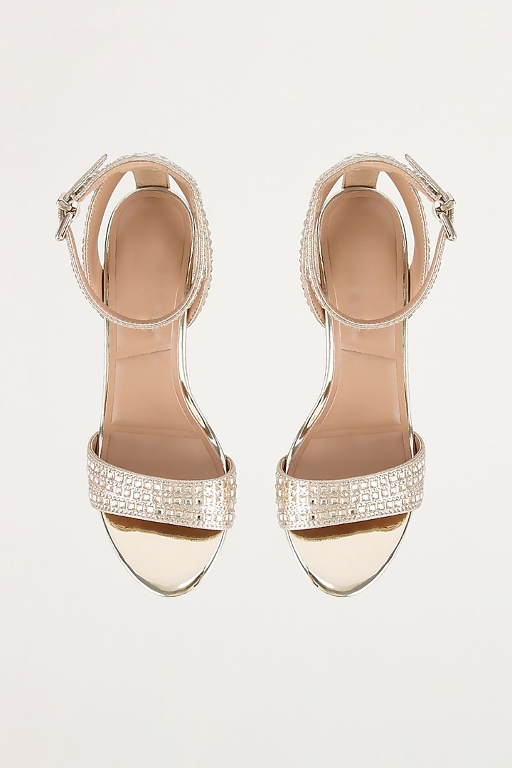 Champagne Gold Non-Leather Swarovski Rhinestone Embellished Block Heels by SEPHYR at Pernia's Pop Up Shop