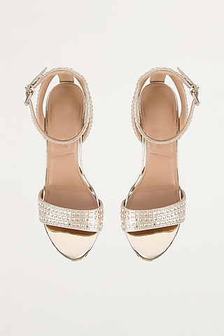 Champagne Gold Non-Leather Swarovski Rhinestone Embellished Block Heels by SEPHYR