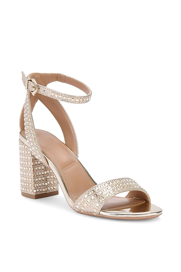 Champagne Gold Non-Leather Swarovski Rhinestone Embellished Block Heels by SEPHYR at Pernia's Pop Up Shop