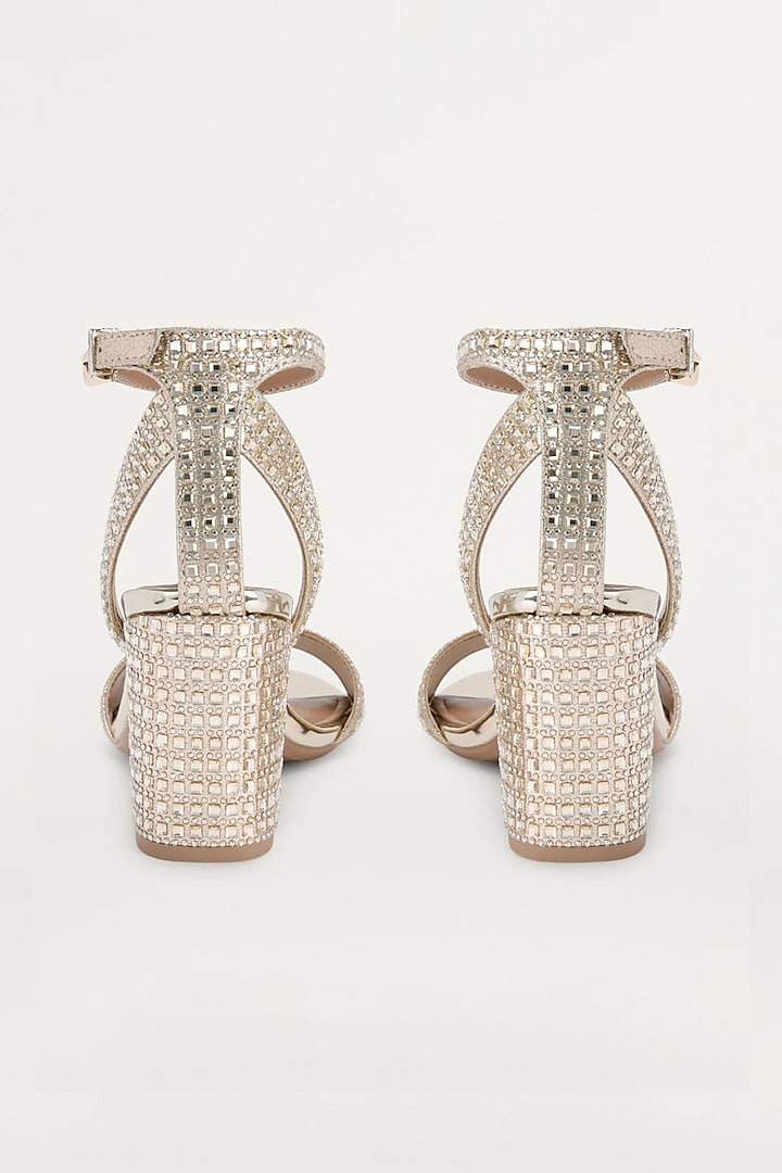 Champagne Gold Non-Leather Swarovski Rhinestone Embellished Block Heels by SEPHYR at Pernia's Pop Up Shop