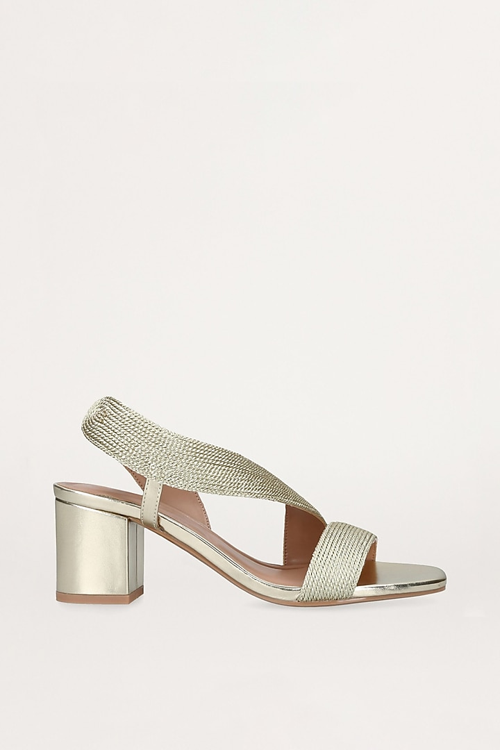 Champagne Gold Non-Leather Block Heels by SEPHYR at Pernia's Pop Up Shop