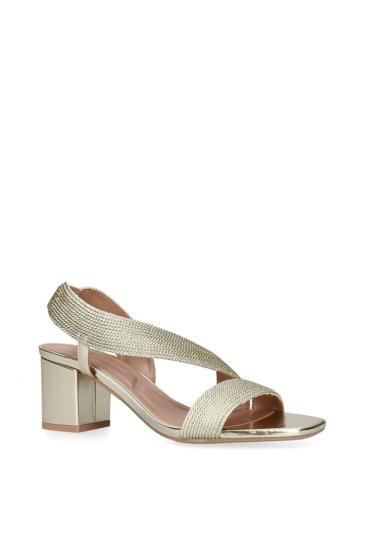 Champagne Gold Non-Leather Block Heels by SEPHYR at Pernia's Pop Up Shop