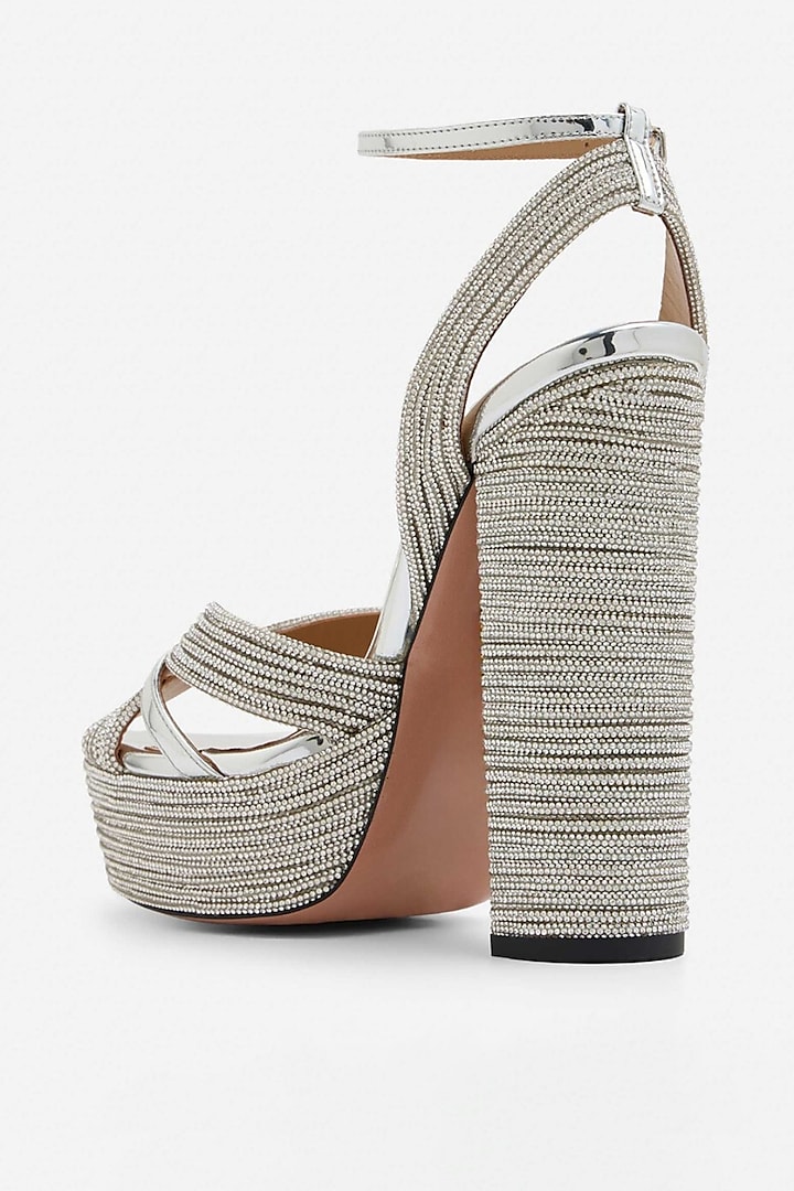 Silver Non-Leather Swarovski Rhinestone Embellished Block Heels by SEPHYR at Pernia's Pop Up Shop