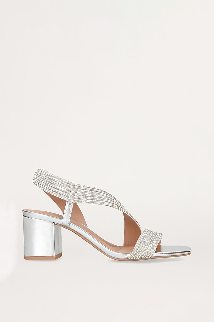 Silver Non-Leather Block Heels by SEPHYR at Pernia's Pop Up Shop