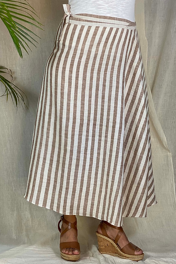 Brown Striped Wrap Skirt by Sepia Stories at Pernia's Pop Up Shop
