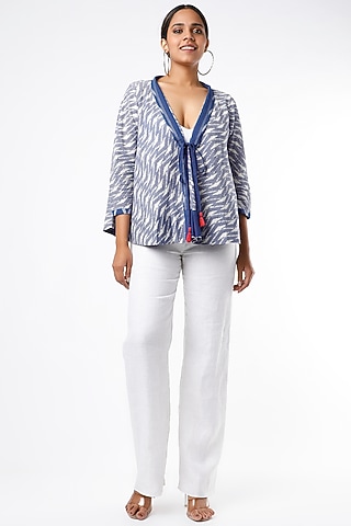 Cobalt Blue Handwoven Ikat Cotton Overlay Jacket by Sepia Stories