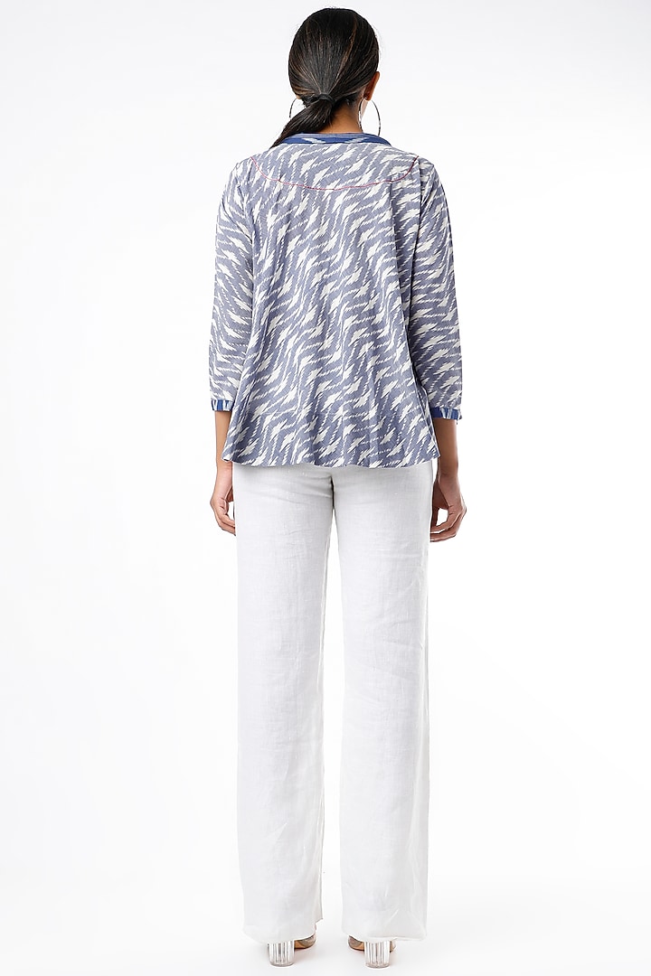 Cobalt Blue Handwoven Ikat Cotton Overlay Jacket by Sepia Stories at Pernia's Pop Up Shop