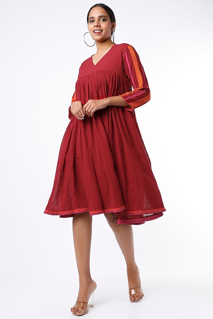 Fuchsia & Orange Handwoven Cotton Dress by Sepia Stories